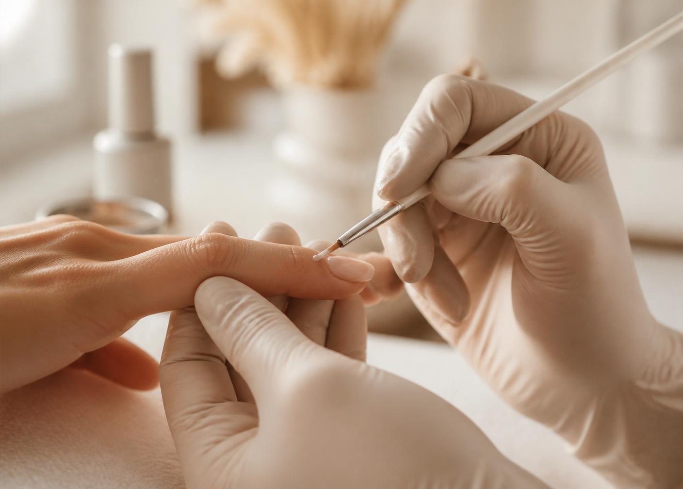 Nagelstyliste brengt BIAB bouwgel aan met een penseel